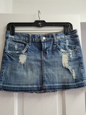 2.1 Denim Distressed Mini Skirt - Blue Wash